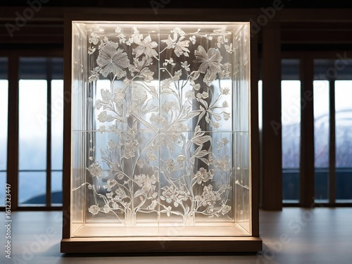 Glass with flower carving illustration background 