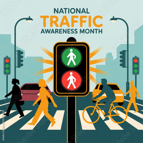 Vector graphic of National Traffic Awareness Month ideal for National Traffic Awareness Month celebration. International Traffic Light's Day concept.