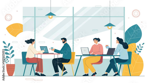 Modern Coworking Space: Diverse Team Collaboration, Perfect for Website or Brochure