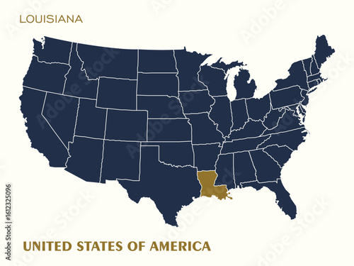 USA Map Vector Highlighting Louisiana State