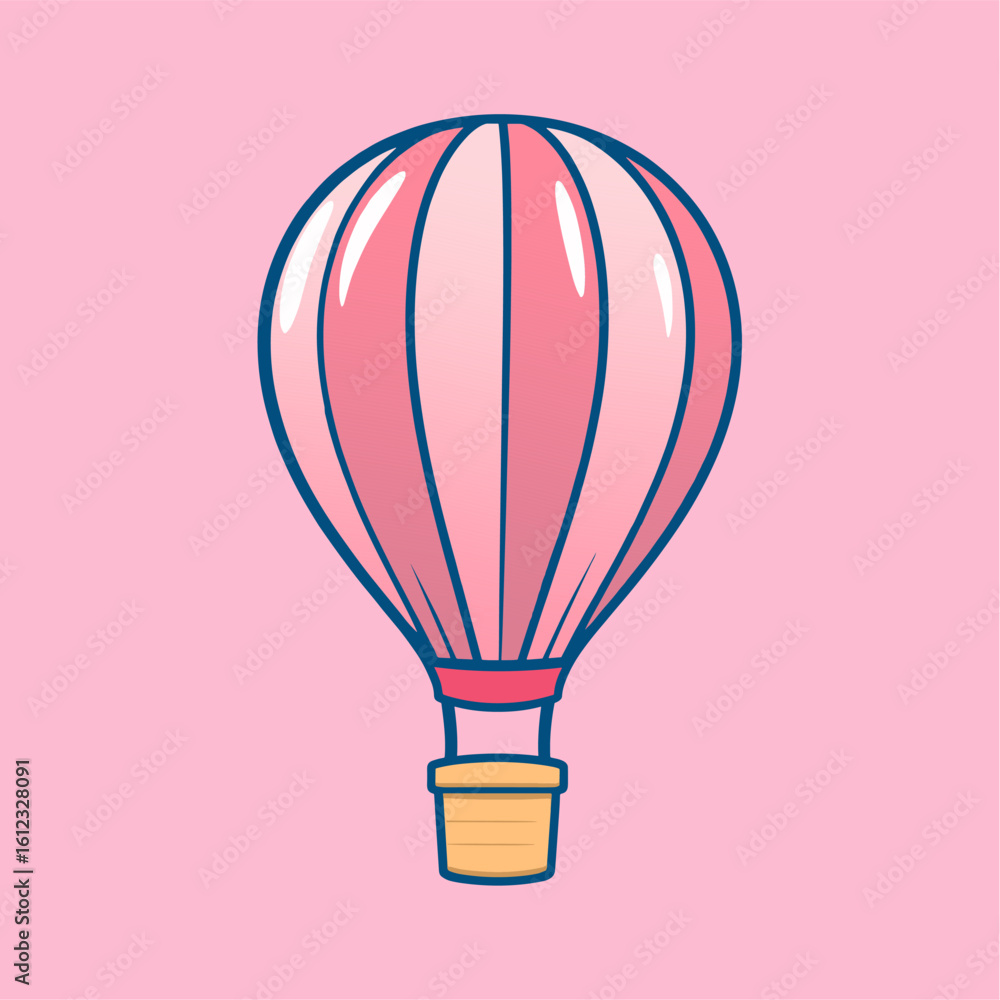 Obraz premium Pink and White Striped Hot Air Balloon on a Pink Backdrop