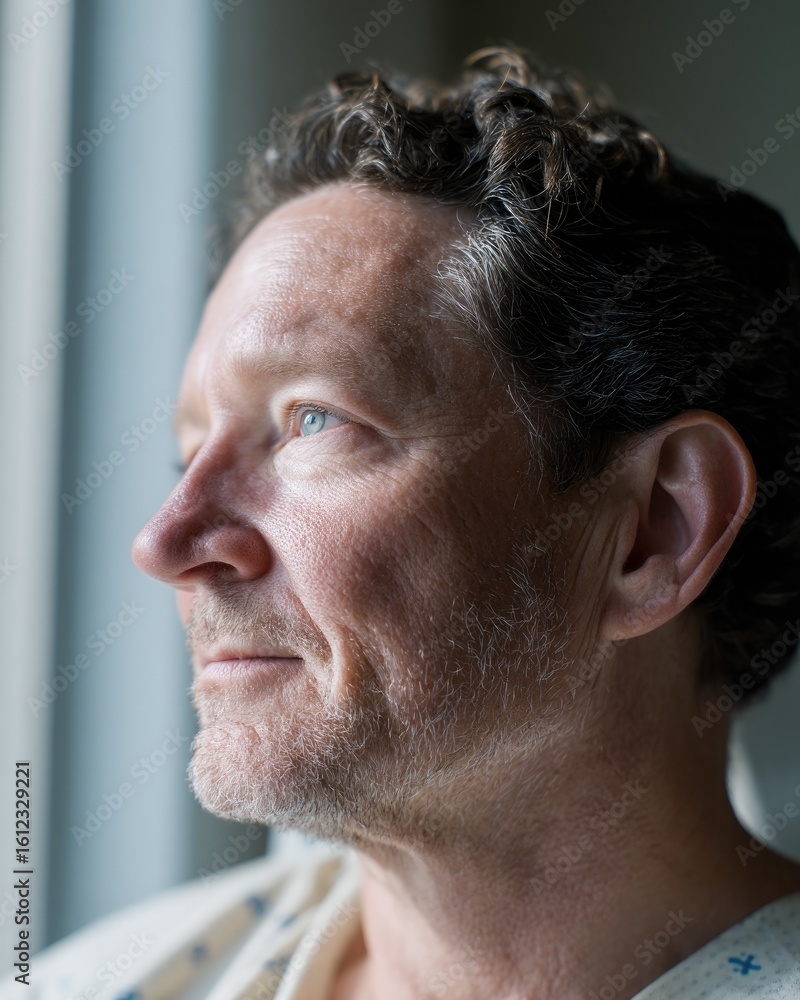 Obraz premium Contemplative caucasian mature male looking out a window