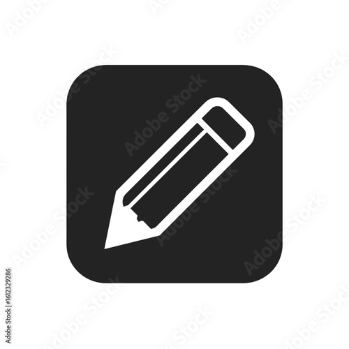 White Pencil Icon on Black Square Background for Digital Editing, Creative Writing, and Design Tools - Modern Graphic Symbol for Content Creation and Educational Applications