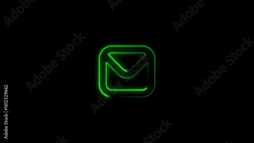 Glowing Green Email Envelope Icon on Black Background