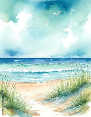 Wallpaper Mural A tranquil coastal landscape captures the harmony of dunes and gentle waves, where the serene lake meets the vast sea, inviting a sense of calm and wonder Generative AI Torontodigital.ca