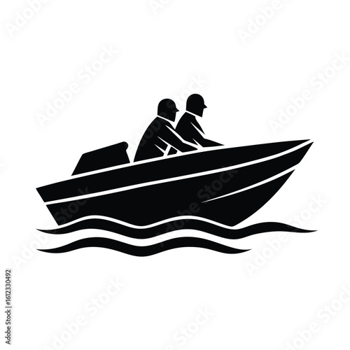Two people riding in a speedboat silhouette
