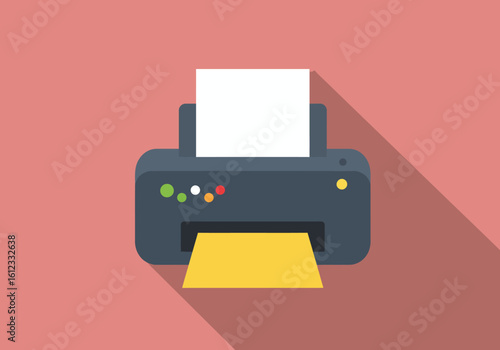 Modern digital printer with blank paper outputting a bright yellow sheet, symbolizing efficient document creation and office productivity in a clean workspace.