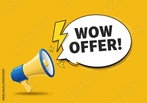 Loudly announce your incredible deals and promotions with this vibrant 'Wow Offer' megaphone announcement, perfect for grabbing customer attention instantly and driving sales success.