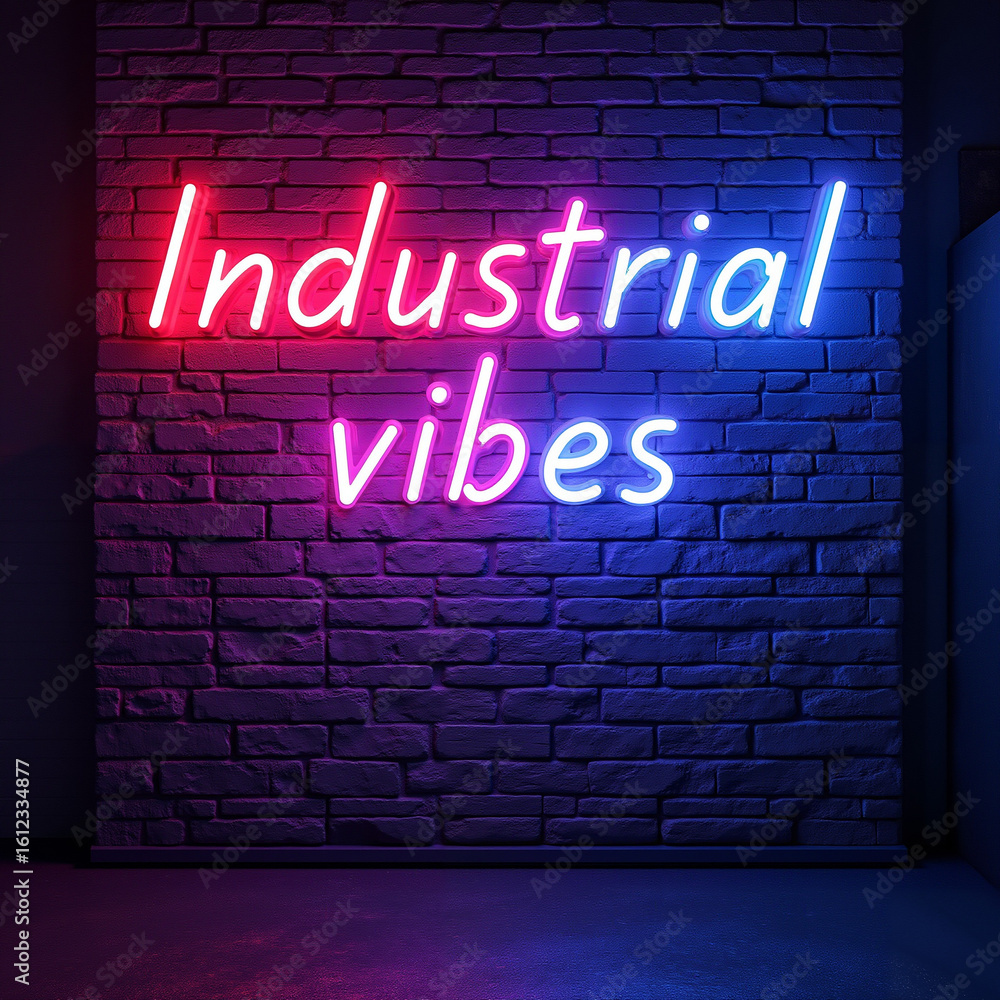 Fototapeta premium Motivational quotes, Affirmations Industrial Vibes sign Flexible LED tube on a brick loft wall