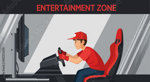 Enthusiastic Young Man Immersed In Virtual Racing Gaming Experience At Home
