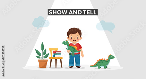 Excited Little Boy Proudly Shares His Dinosaurs During Show And Tell