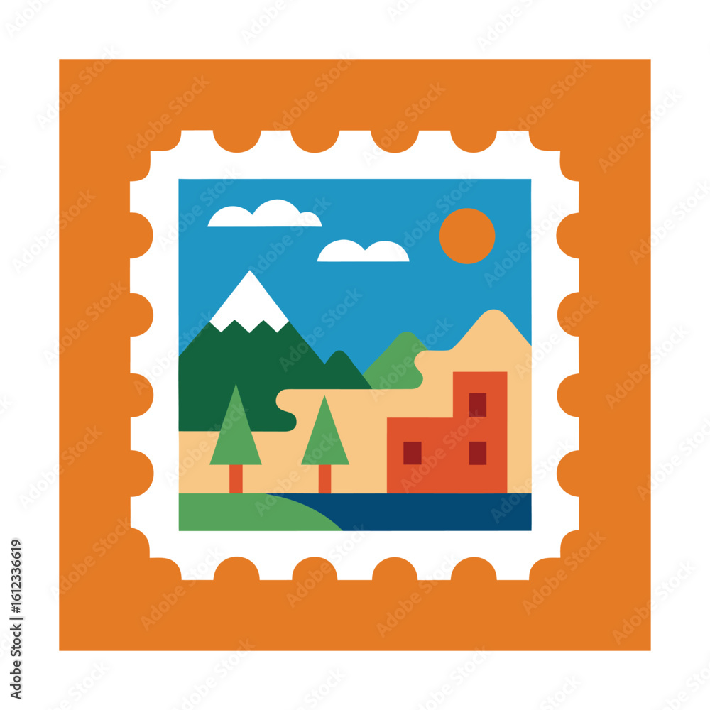Fototapeta premium Postcard Style Landscape Stamp Vector Collection