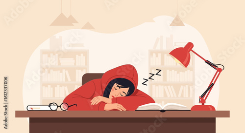 Exhausted Student Overwhelmed by Studying During Exam Preparation Phase