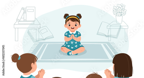 Girl In Class Meditating Illustration For Mindfulness And Classroom Harmony