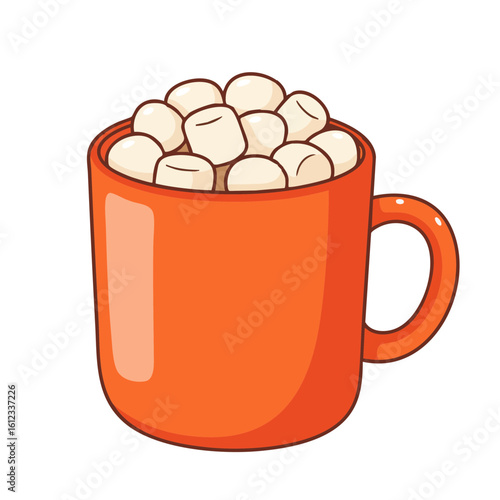 Vector illustration of mug with marshmallows on white background, winter and cozy drink concept