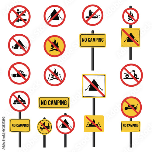 Free Download Vector illustration of no camping sign on white background, regulation and outdoor policy concept - GFXLoad