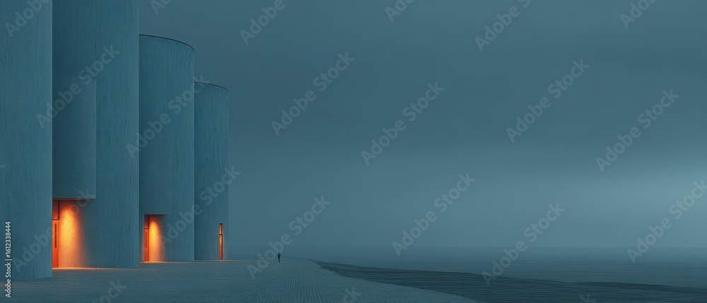Ethereal evening by the seaside buildings Ethereal evening by the seaside buildings
