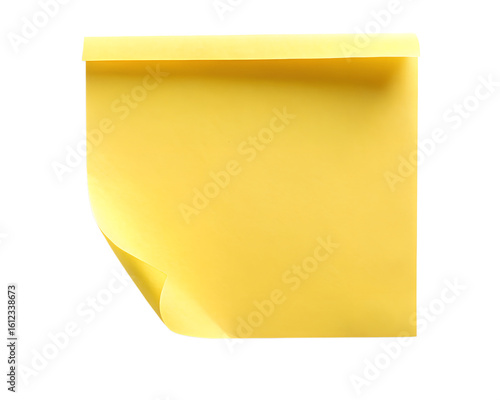 yellow sticky note top view with one corner rolled  isolated on white background. PNG Transparent file type with high definition quality And vibrant color grading Available.
