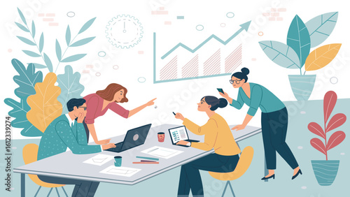 Teamwork, collaboration, and business growth: Illustration ideal for landing pages, brochures, and presentations.