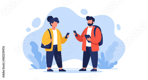 Two young adults using smartphones, ideal for website banners or app marketing materials.