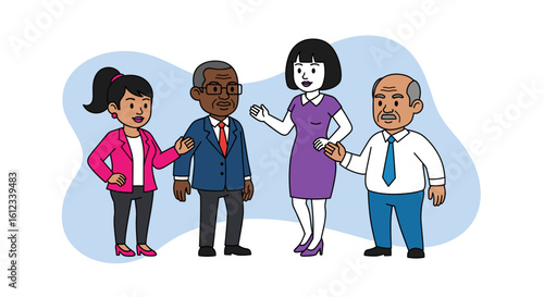 Diverse group of business professionals collaborating, ideal for teamwork and corporate presentations.
