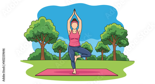 Woman practicing yoga outdoors, perfect for wellness websites or brochures.