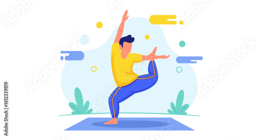 Man practicing yoga outdoors, perfect for wellness websites or brochures.