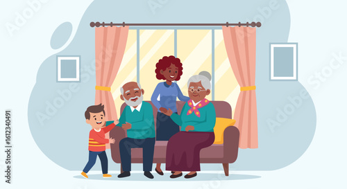 Happy multigenerational family spending time together at home. Perfect for family, generational, or togetherness concepts.