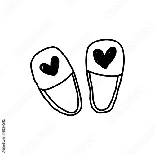 Cozy Slippers Doodle with Hearts for Hygge and Scandinavian Lifestyle Icons on Transparent Background for Winter and Home Comfort Design