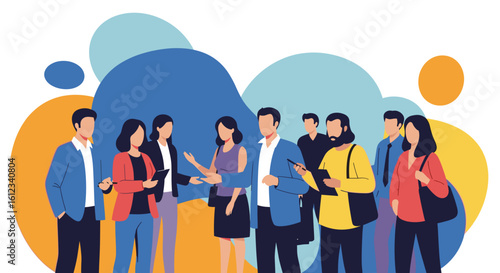 Diverse group of business people networking and collaborating, ideal for website banners, presentations, and brochures.