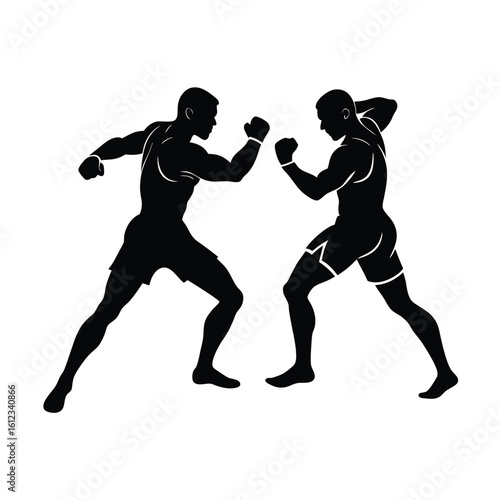 Boxing silhouettes of man and woman