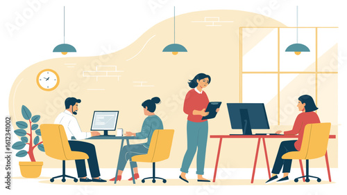 Modern office workers collaborating, perfect for business websites and brochures.