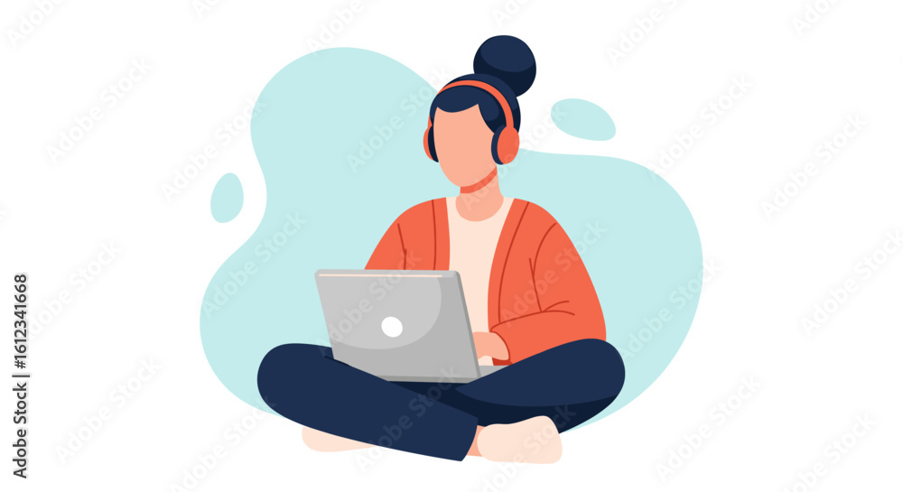 Young woman working on laptop, perfect for website banners or blog posts about remote work. Young woman working on laptop, perfect for website banners or blog posts about remote work.