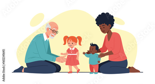 Grandparents and grandchildren playing together, perfect for family, childhood, and multi-generational themes.