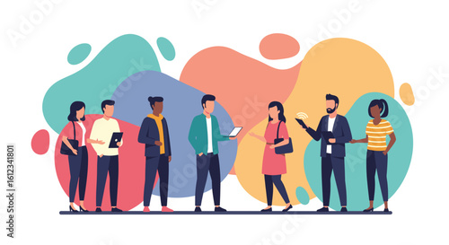 Diverse group of professionals collaborating and networking, ideal for business presentations or website landing pages.