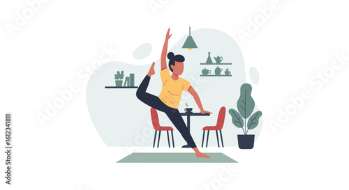 Woman doing yoga at a cafe - perfect for wellness blogs and websites.