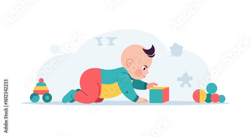 Crawling Baby Exploring Toys And Developing Motor Skills Through Playful Interaction