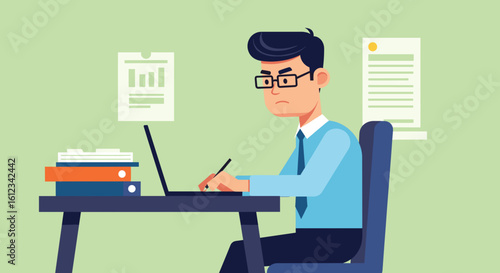 Wallpaper Mural Serious businessman working on laptop, perfect for illustrating hard work or business concepts on websites and presentations. Torontodigital.ca