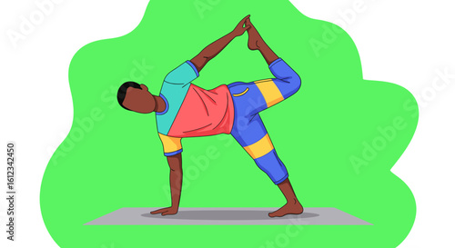 Man practicing Natarajasana yoga pose - perfect for fitness websites or yoga studios.