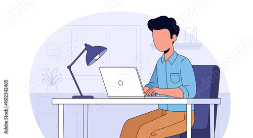 Wallpaper Mural Illustration of a person working on a laptop at home, ideal for websites, blogs, and articles about remote work. Torontodigital.ca