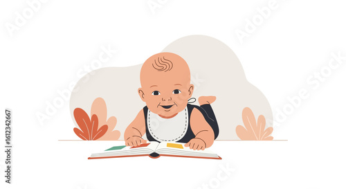 Early Reading Adventure Little Baby Engaged With Colorful Book Learning Begins Young