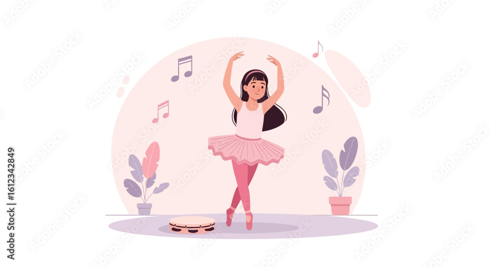 Fototapeta premium Elegant ballerina gracefully performing a ballet pose with musical notes around