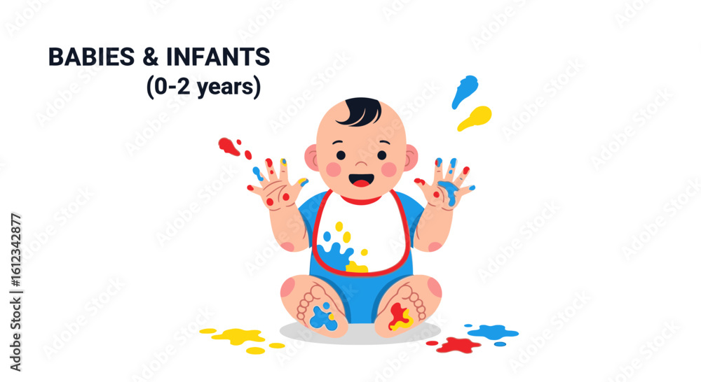 Fototapeta premium Creative Infant Enjoying Finger Painting Playtime On A White Background