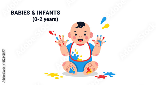 Creative Infant Enjoying Finger Painting Playtime On A White Background