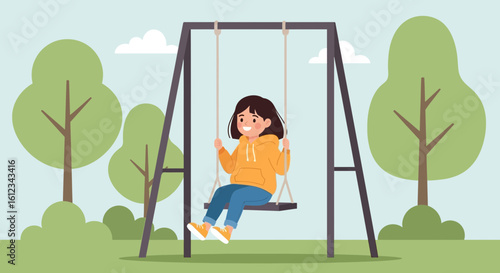 Cheerful Young Girl Enjoying a Sunny Day on the Swing Set