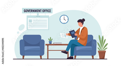 Citizen Waiting For Assistance In Government Office Lounge Area Interior