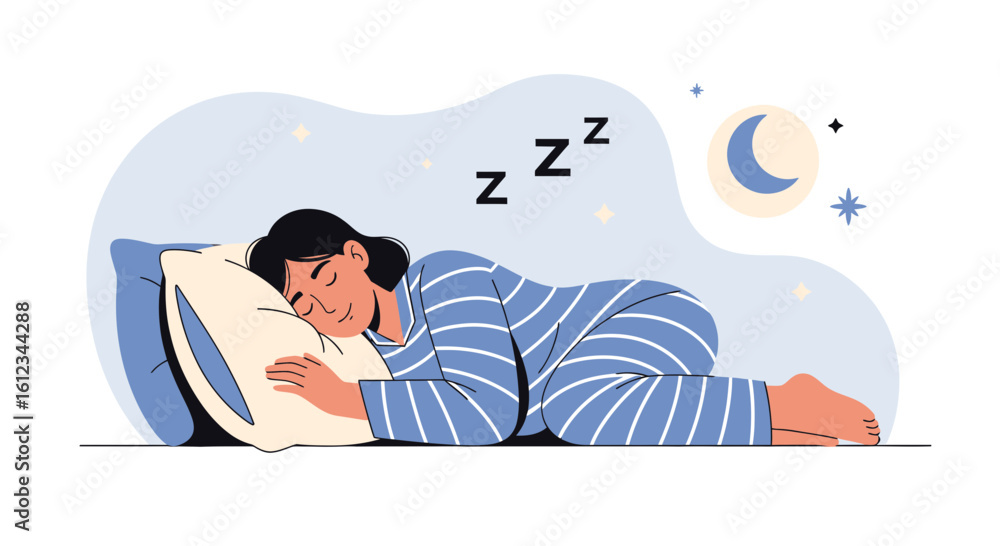 Obraz premium Comfortable Woman In Pajamas Enjoys A Peaceful Night Sleep With Serene Dreams