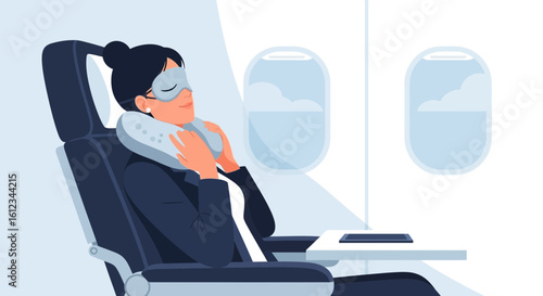 Comfortable Flight Attendant Enjoys Rest During Trip In Cabin Airplane
