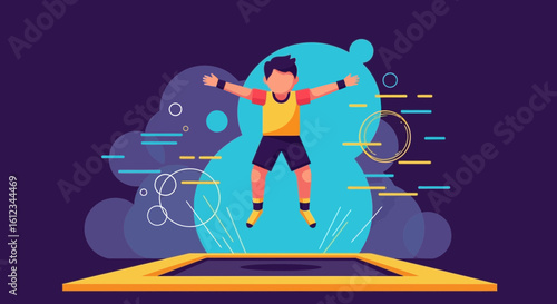 Enthusiastic Boy Having Fun Bouncing On A Trampoline For Sport Activity
