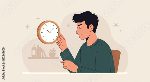 Contemplating Time Management And Deadlines In Minimalist Office Illustration